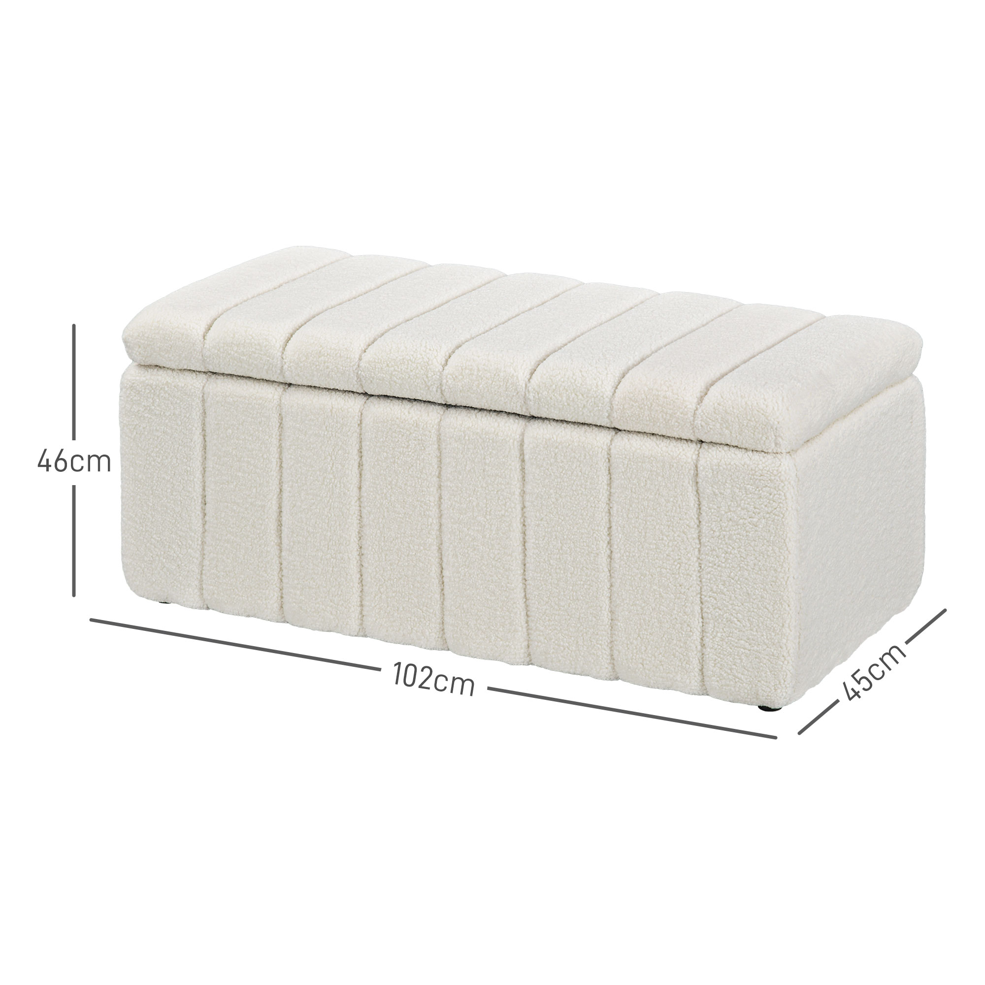 Polsterbank, Bettbank mit Stauraum, belastbar bis 120kg, 102x45x46cm, Cremeweiß