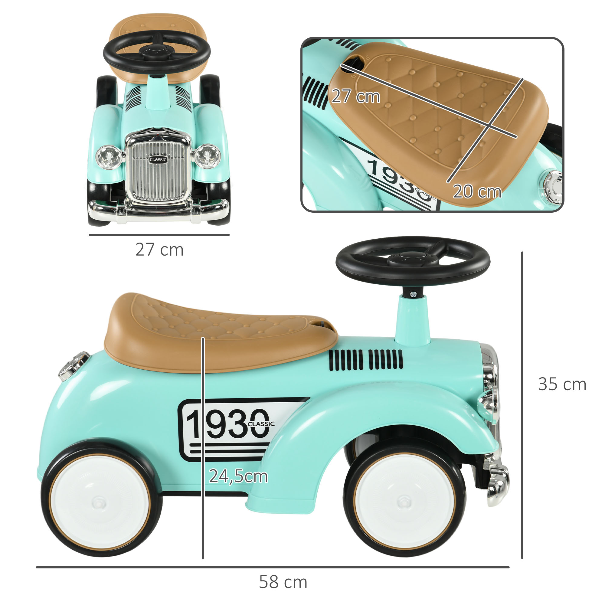 Kinder Rutschauto, Vintage-Design, versteckter Stauraum, Kippschutz, Hupe, 12-36 Monate, Grün