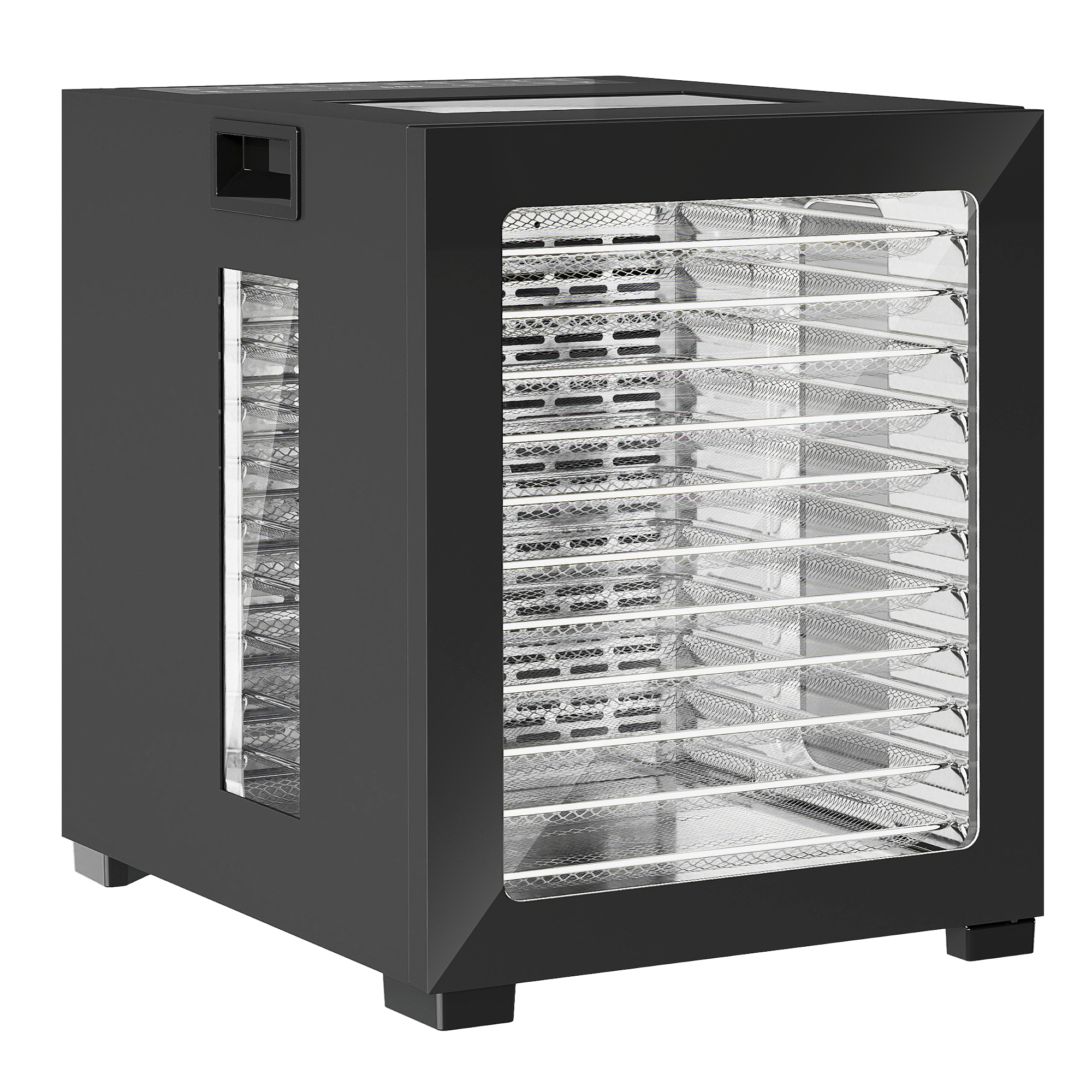 Dörrautomat Dörrgerät, 850 W, 40-70°C Temperaturregler, 48 Std, Timer, 12 Einlegefächer Edelstahl Schwarz