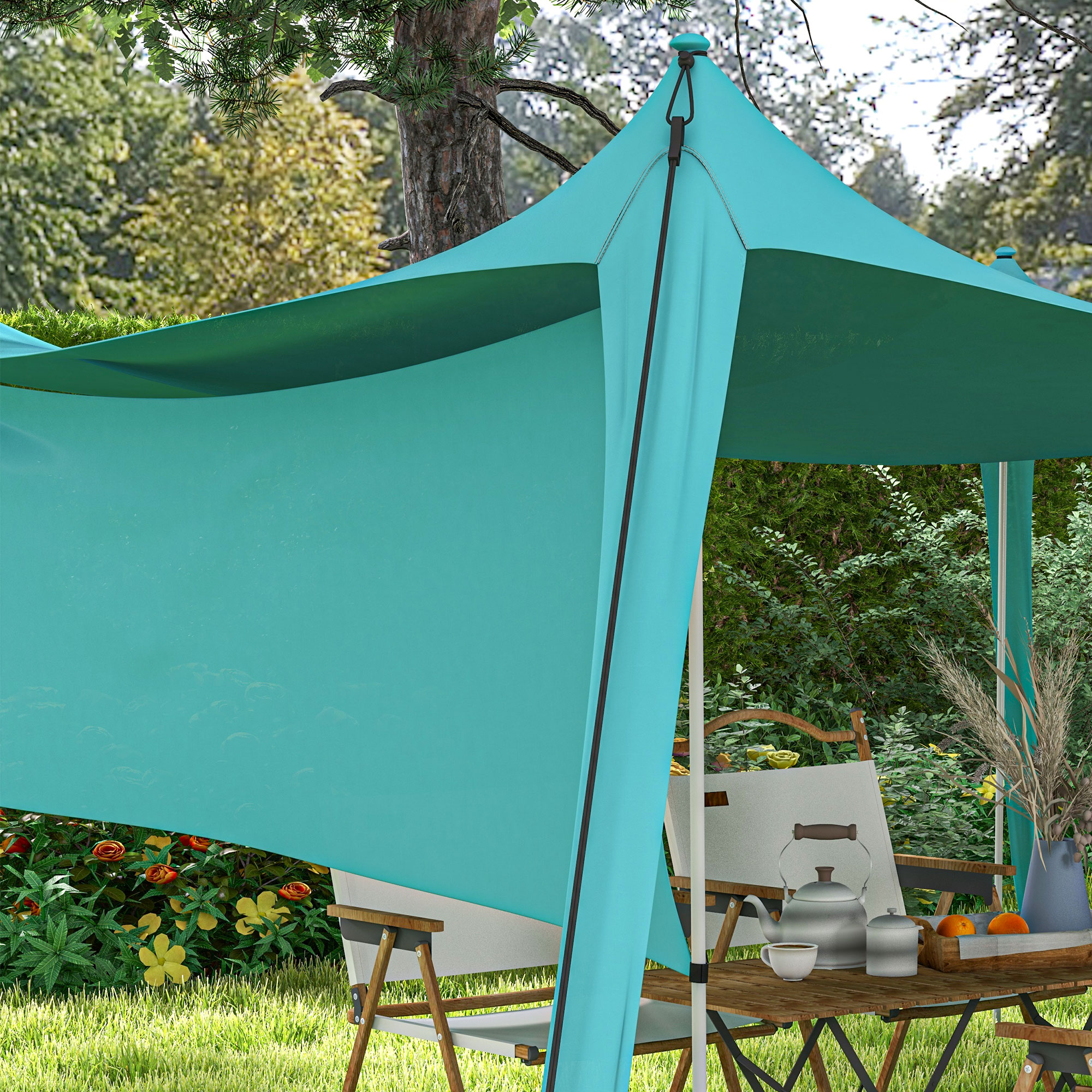 Sonnensegel, wasserdicht, anpassbar, leicht, faltbar, Stahlstützen, 3x3x2m, Himmelblau