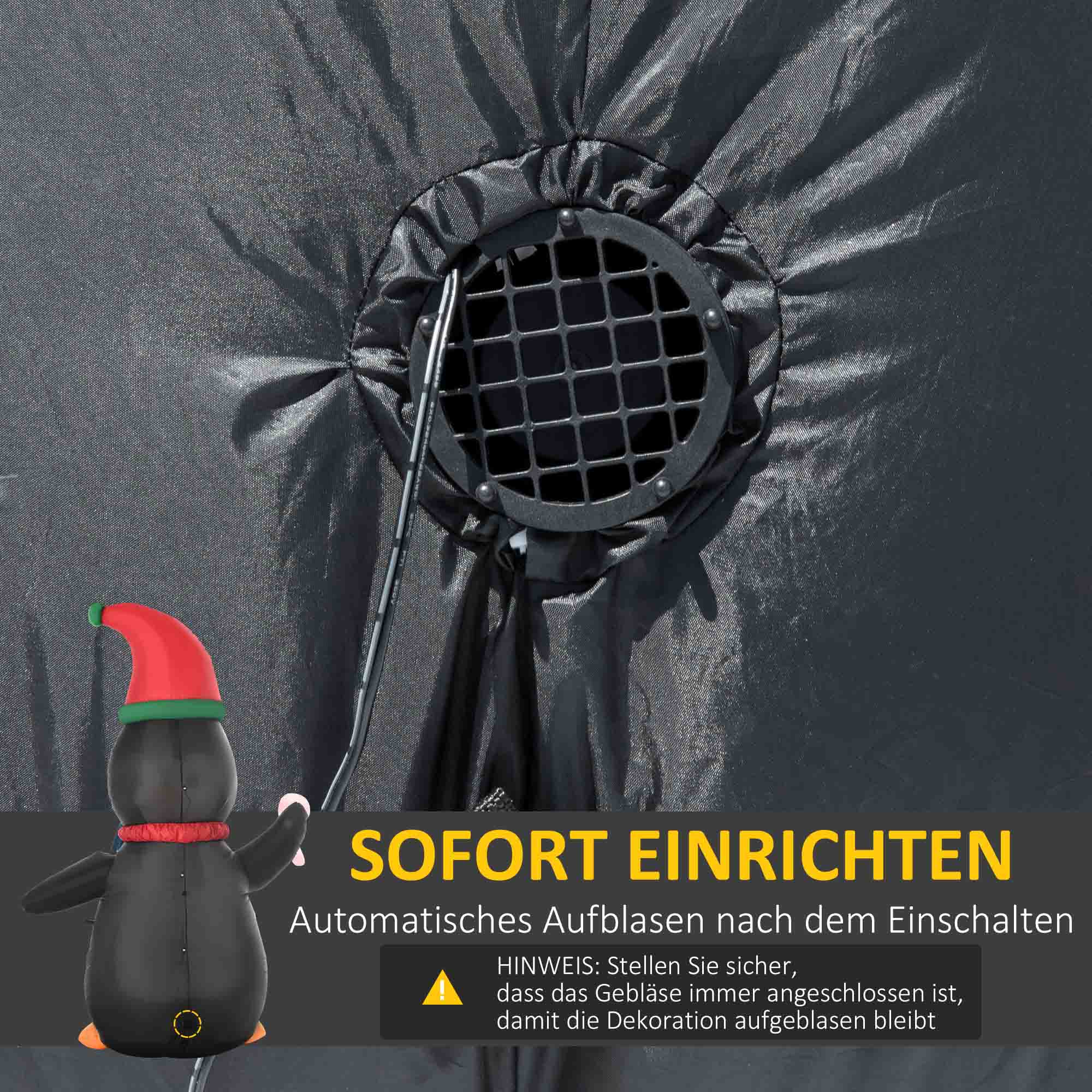 Aufblasbare Weihnachtsdeko, 2,5 m Aufblasbarer Weihnachtspinguin mit 3 LED-Lichtern, 162 x 100 x 250 cm, Mehrfarbig