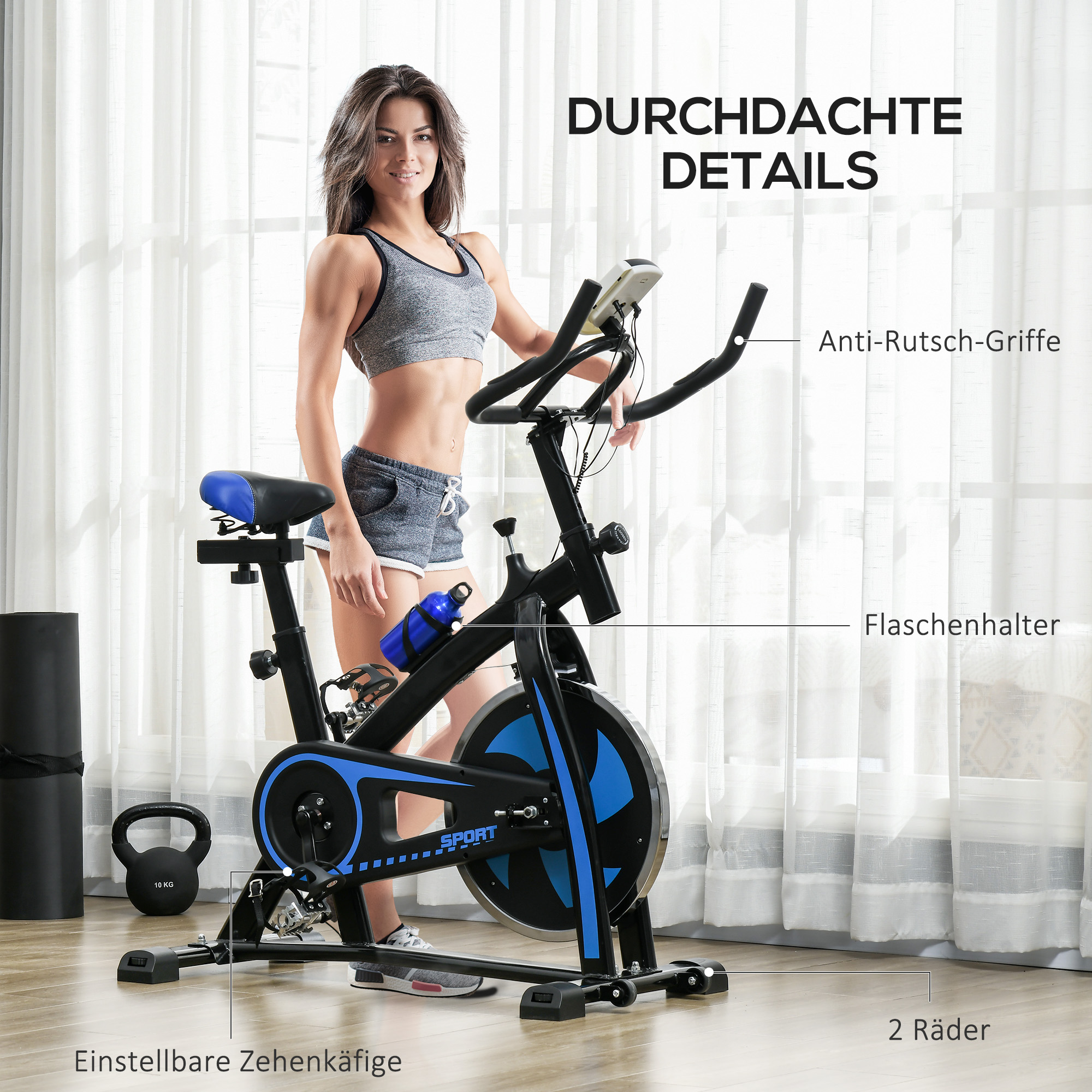Heimtrainer, leise, anpassbarer Widerstand, Pulssensor, Monitor, Blau