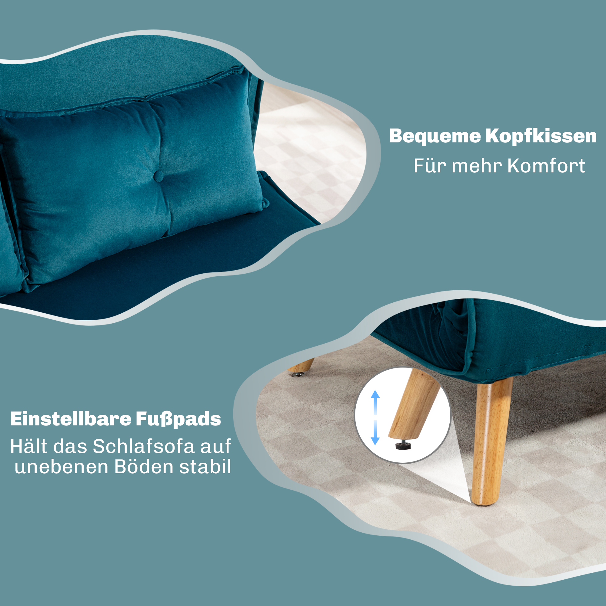 2-Sitzer-Schlafsofa, Bettsofa, in Bett umwandelbare Couch, verstellbare Rückenlehne, Stoffbezug, Metallrahmen, Grün