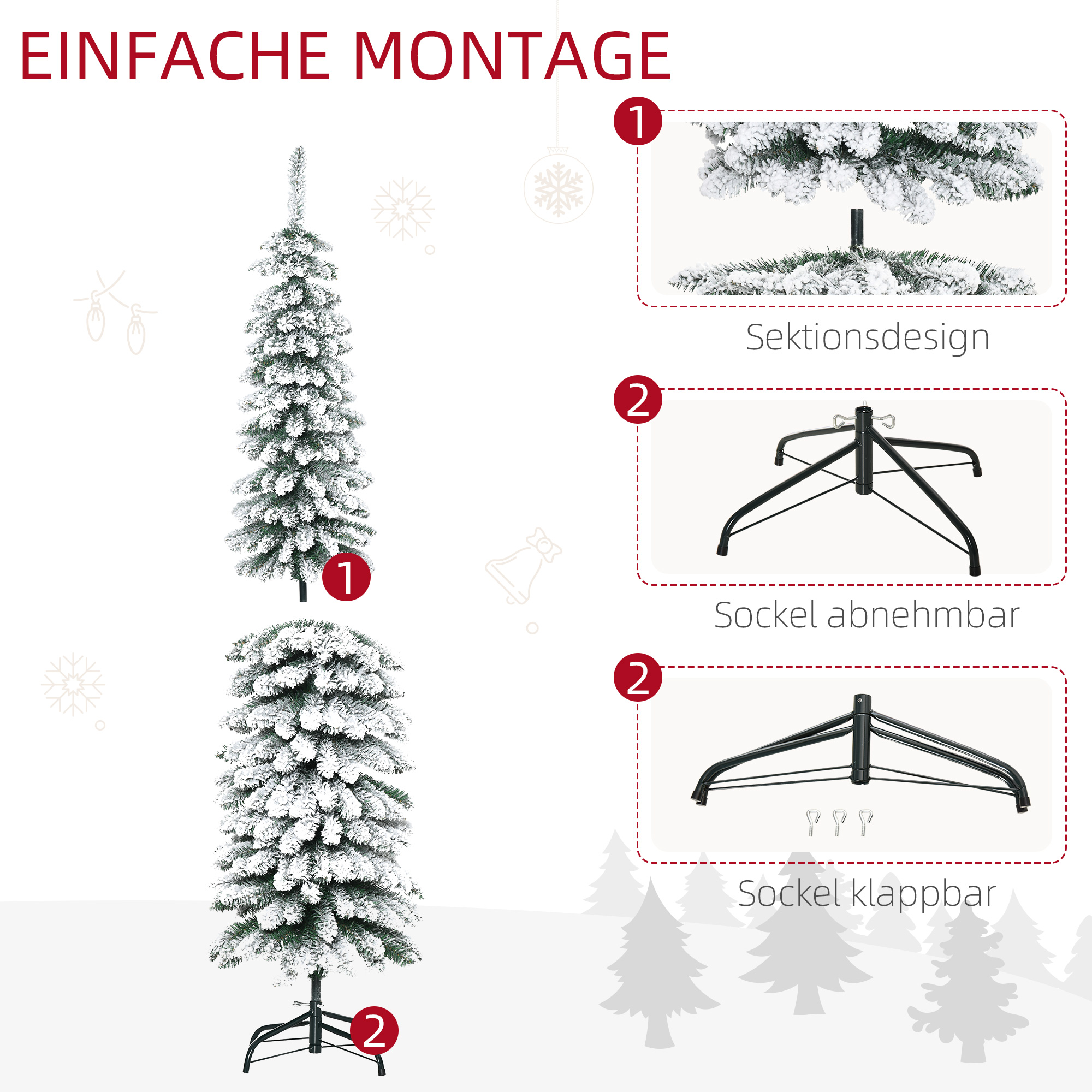 Weihnachtsbaum, schneebedeckt, schmales Design, feuerfest, 180 cm, Grün/Weiß
