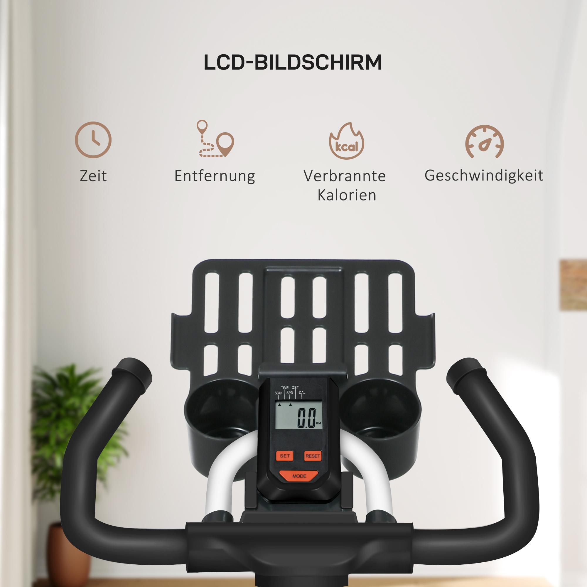 Ergometer, einstellbarer Widerstand, bis 120kg, Stahl, L103xB53xH100-114cm, Weiß/Schwarz