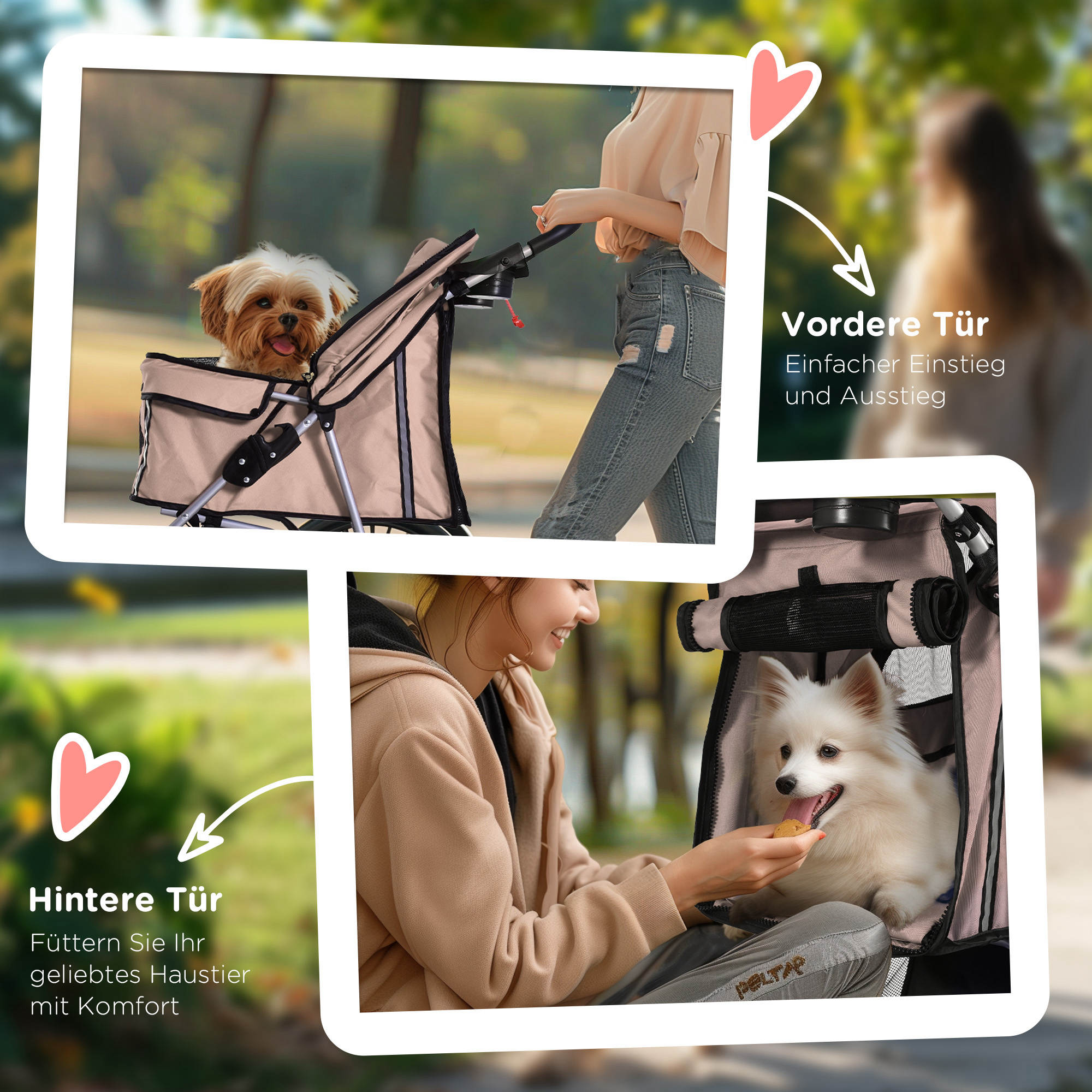 Hundebuggy Hundewagen bis 10 kg Klappbar Bodenkorb 2 Becherhalter Sonnendach Kaffeebraun