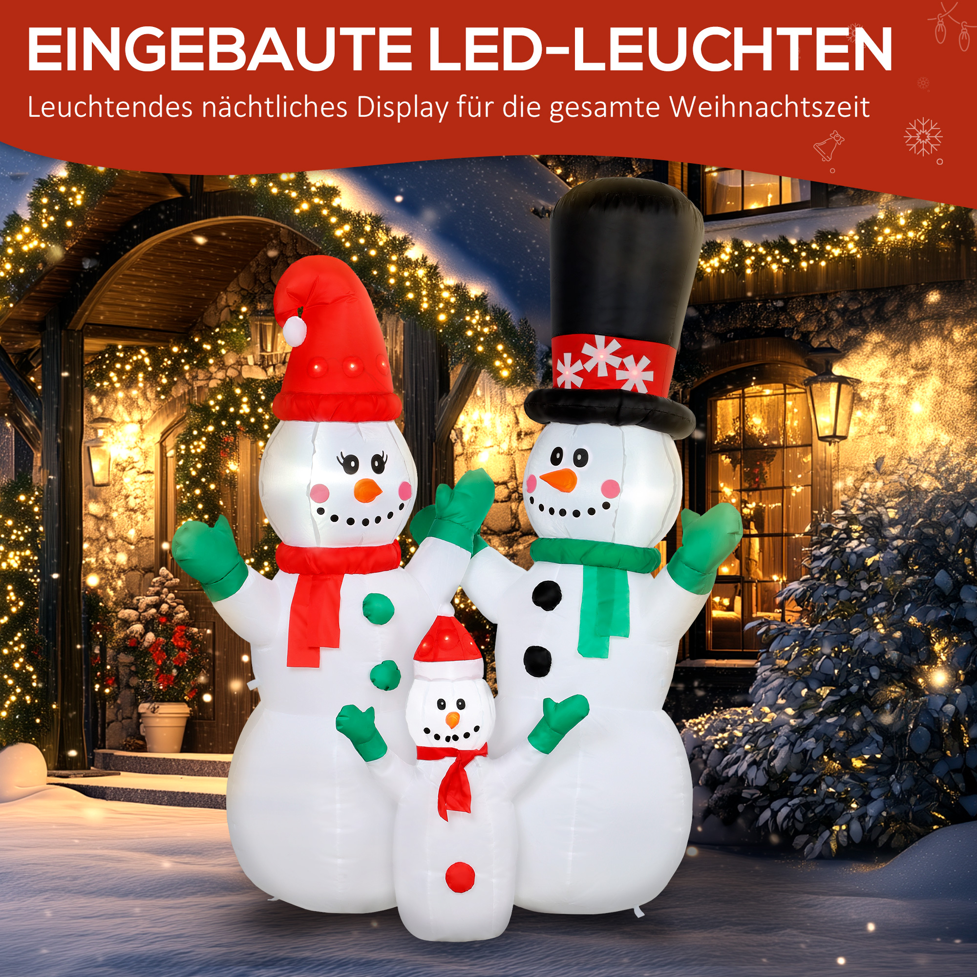 Aufblasbar Schneemann Familie, 1,8 m Weihnachtsdeko mit LED-Beleuchtung für Innen- und Außenbereich