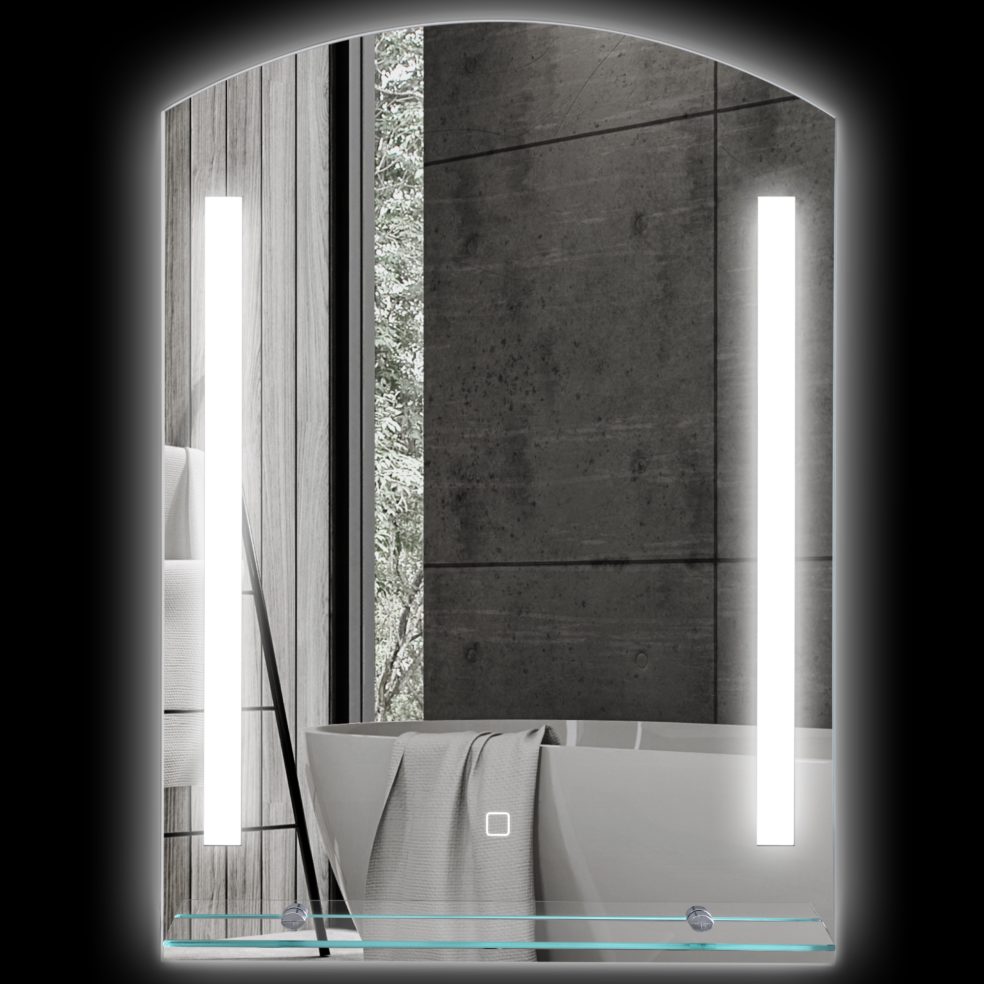 Badezimmerspiegel mit LED-Beleuchtung, elegant und hochwertig, Glas, Aluminium, Kunststoff, 50L x 12B x 70H cm Badezimmerspiegel mit LED-Beleuchtung, elegant und hochwertig, Glas, Aluminium, Kunststoff, 50L x 12B x 70H cm