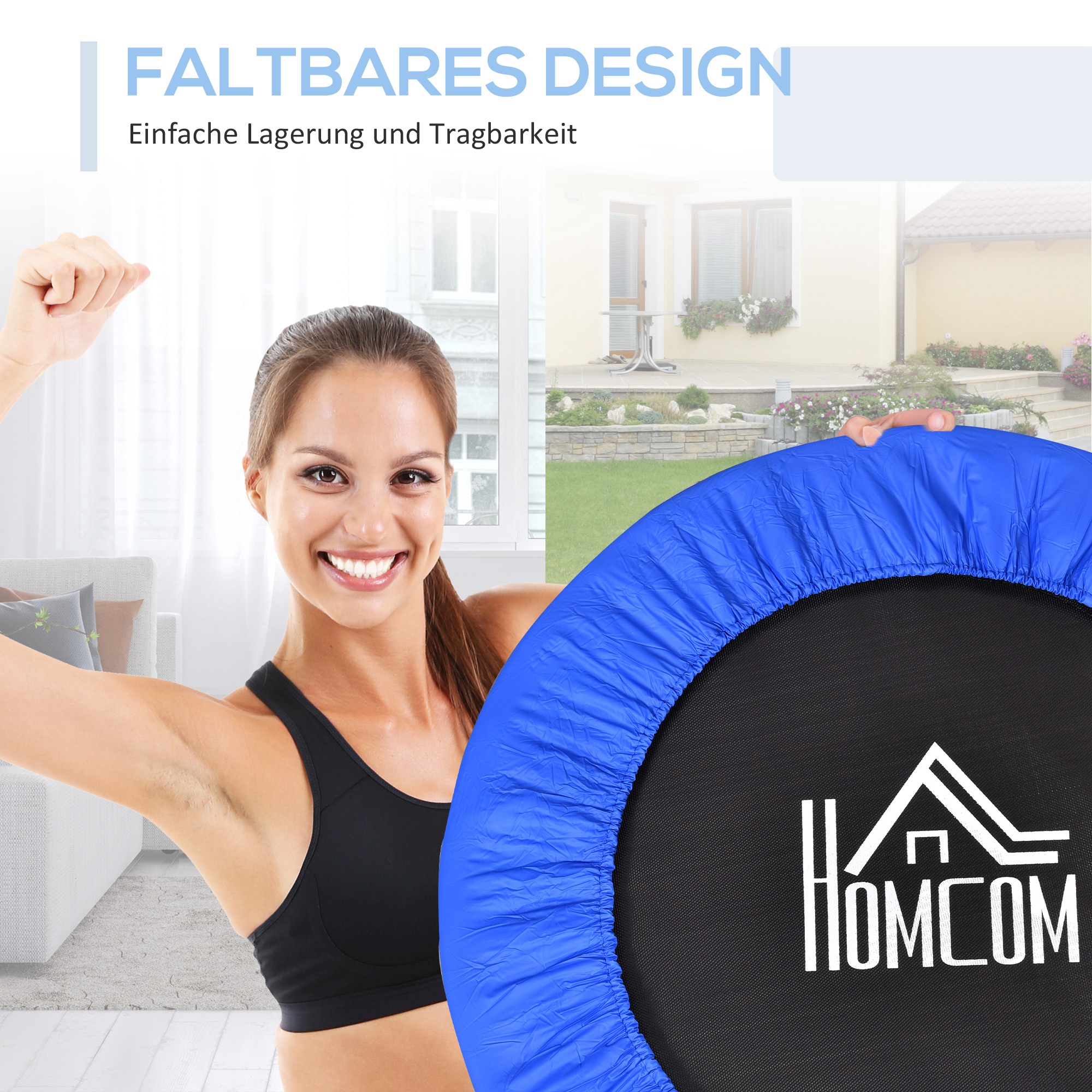 itness Trampolin Ø91 cm Mini Trampoline mit rutschfesten Füßen 100kg Belastbar Ø91 x 22,5H cm Schwarz+Blau