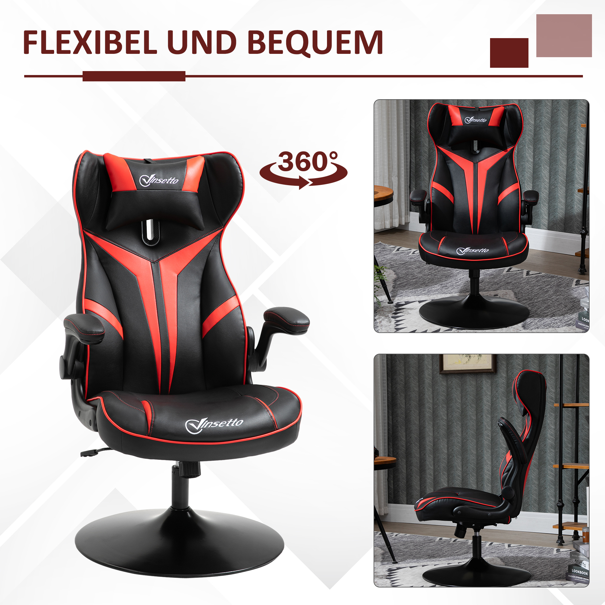 Gaming Stuhl ergonomischer Computerstuhl mit Wippfunktion Drehstuhl höhenverstellbar Stahl Schwarz+Rot 67 x 70 x 106-112 cm