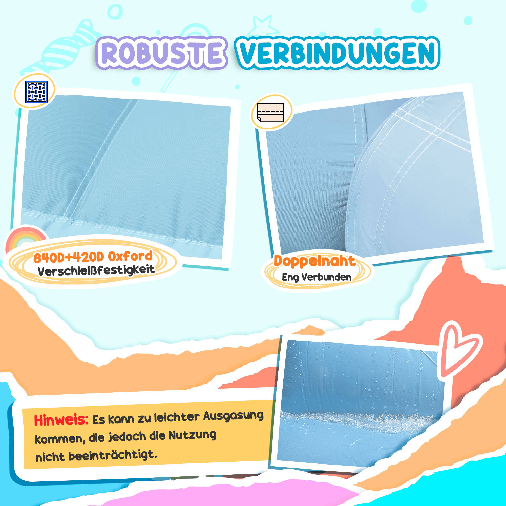 Hüpfburg, Bällebad, 2 Rutschen, Oxford-Gewebe, UV-beständig, Gebläse, Bunt