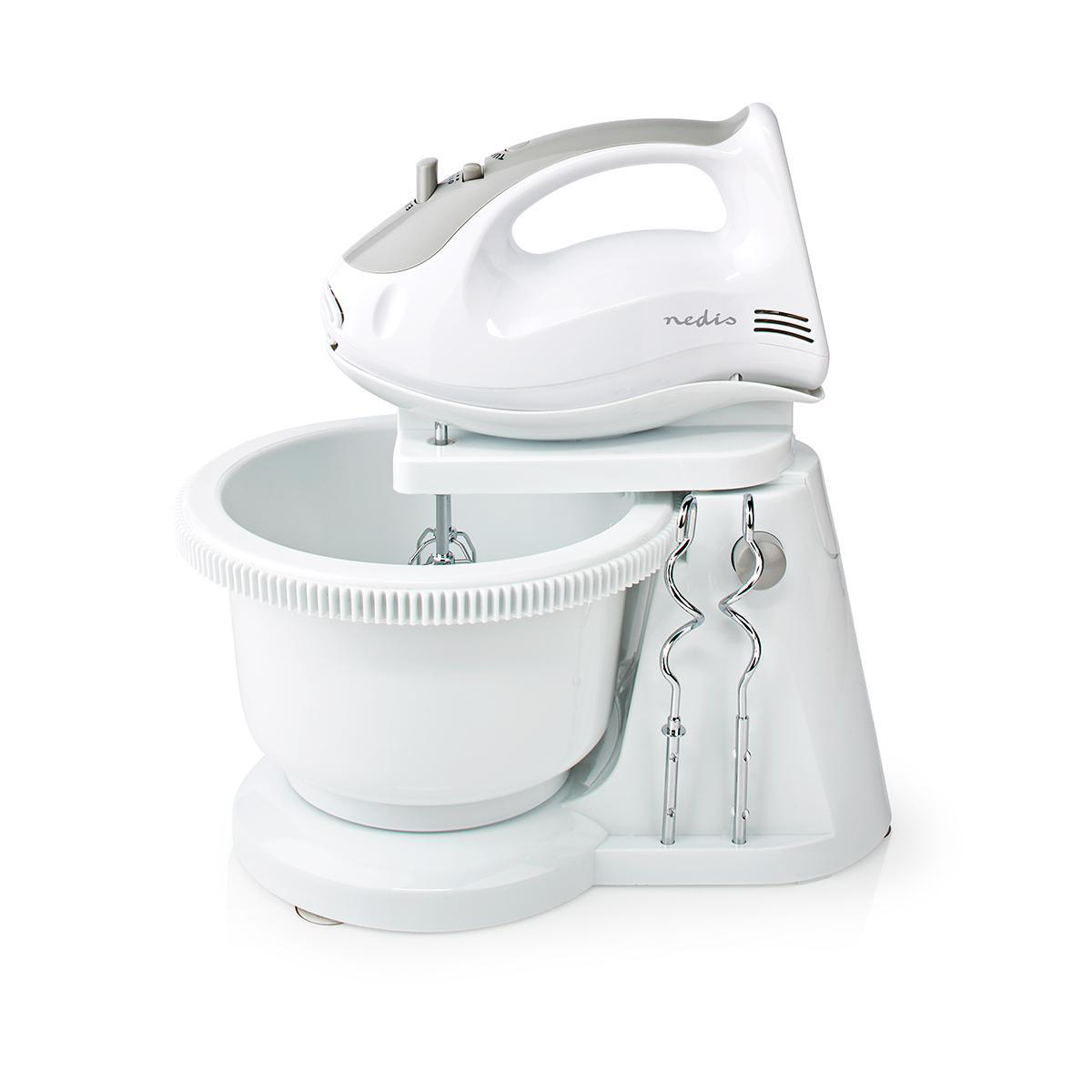 Handmixer | 200 W | 5 Geschindigkeitsstufen | Turbofunktion | Schüssel drehen / 2 Knethaken / 2 Quirle | Grau / Weiss