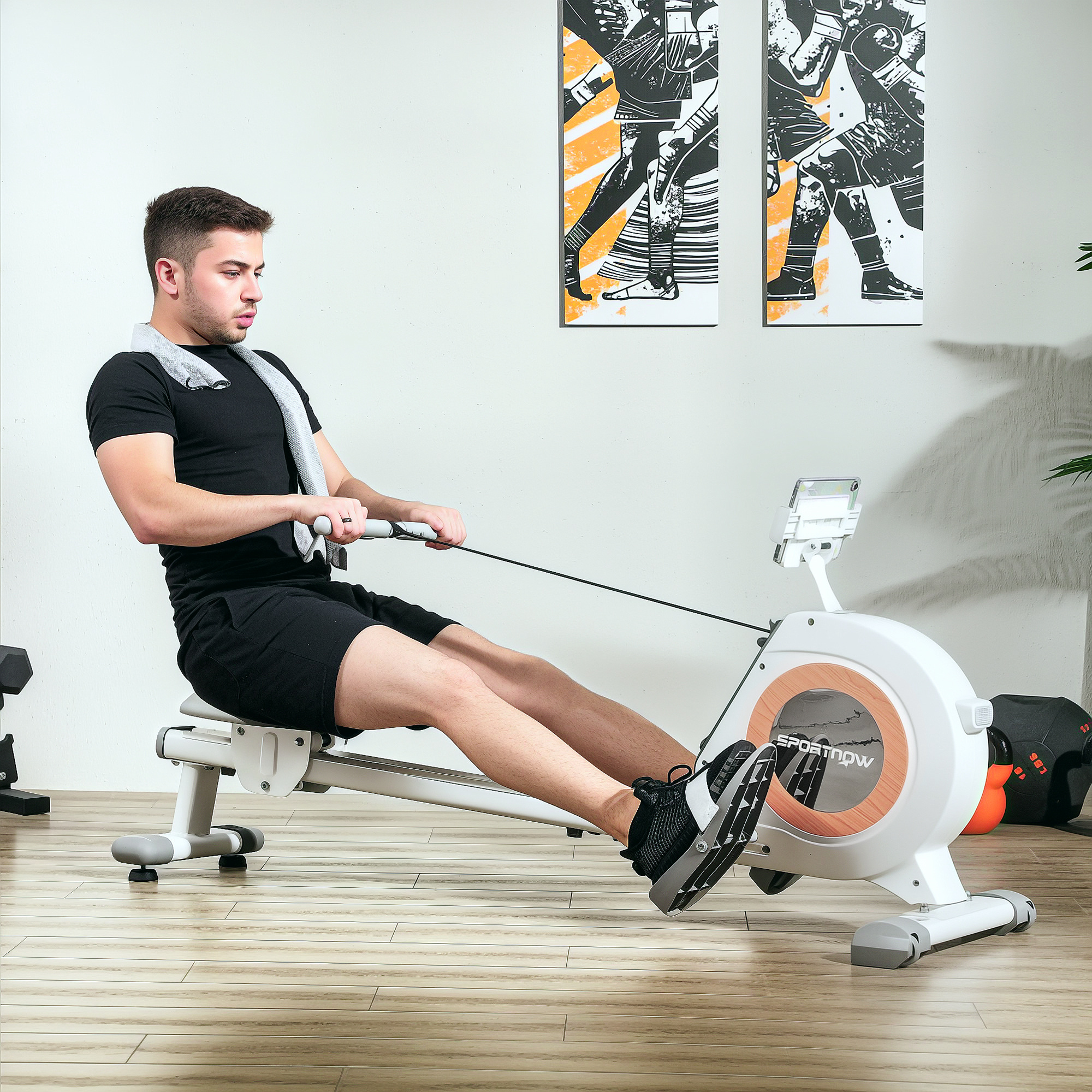 Rudergerät mit 16 einstellbaren Stufen, LCD-Monitor und Handyhalter, fürs Heimtraining, 150 kg Belastbarkeit