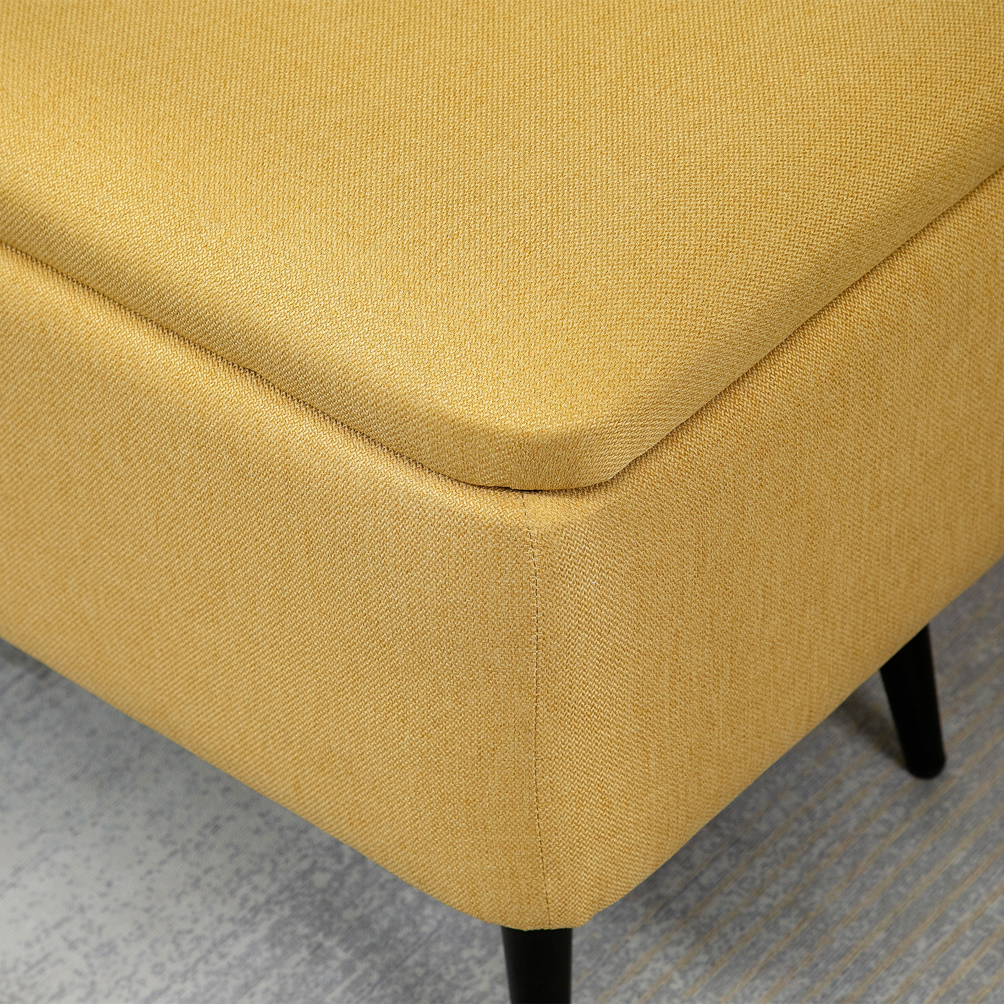 Sitzbank, Sitztruhe, Polsterbank, Leinenoptik, bis 150kg, 101x38,5x44,5 cm, Gelb