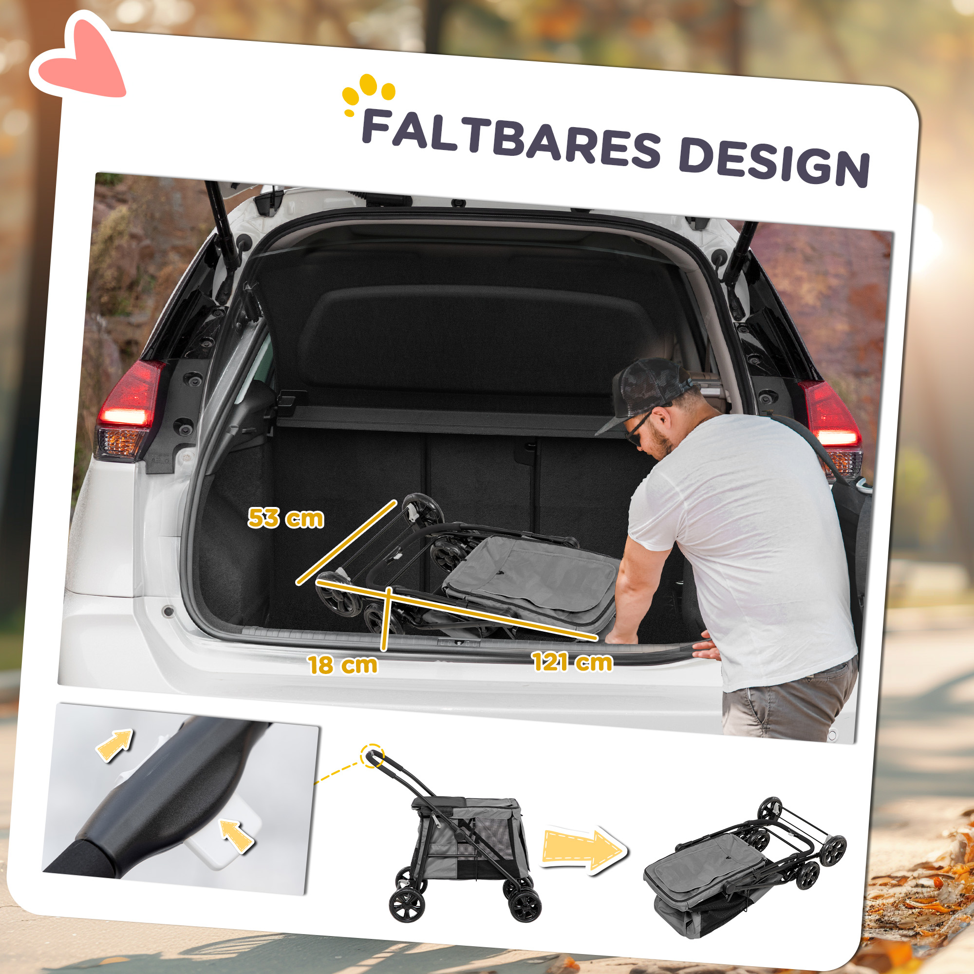 Hundebuggy Hundewagen bis 20 kg Klappbar 3 Seitentasche 102 cm x 62 cm x 105 cm Grau