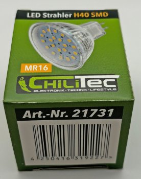 LED Strahler MR16 "H40 SMD", 120°, 3000k, 330lm, 12V/3W, warmweiß