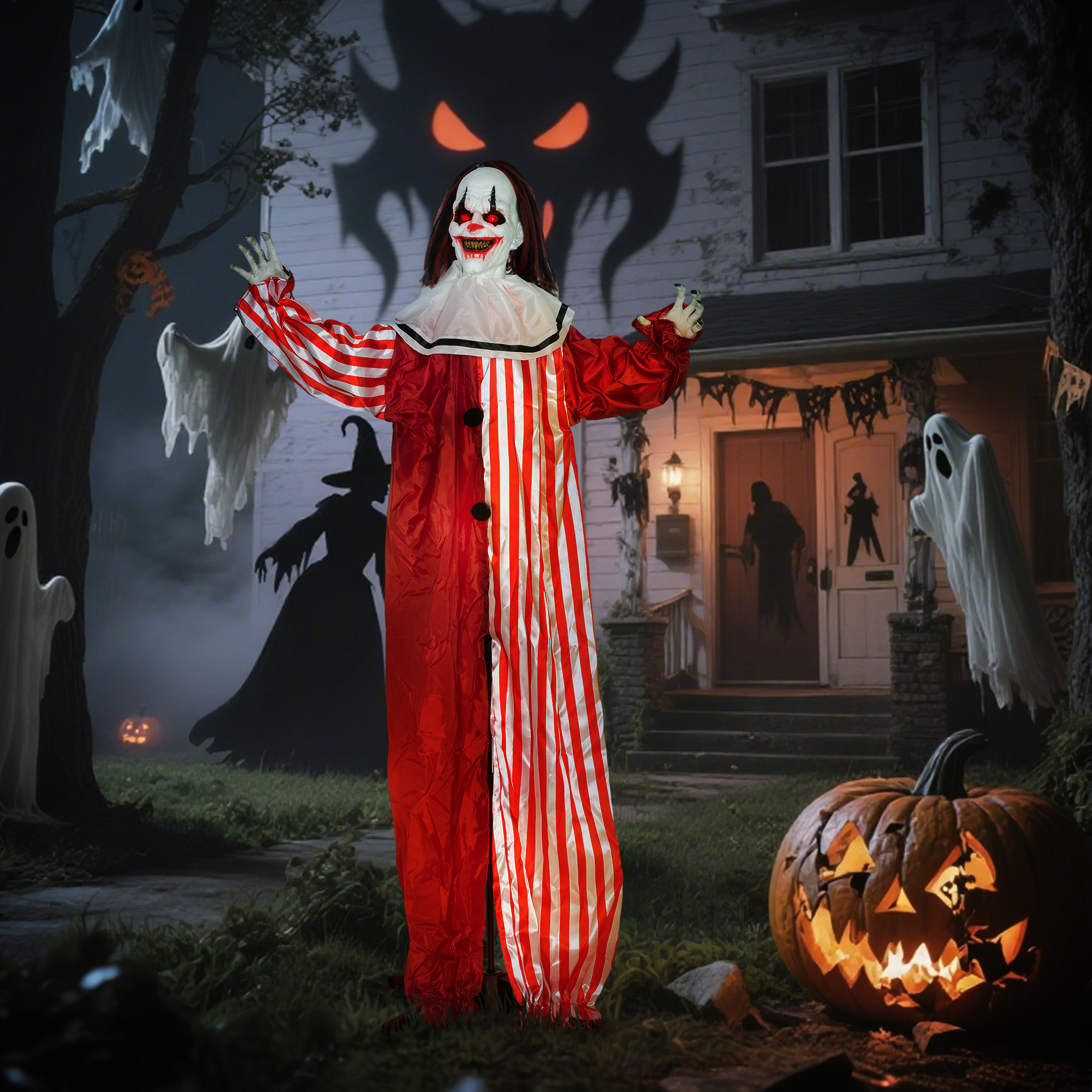 165 cm Halloween Dekoration Halloween Clown mit LED-Lichter, Soundfunktion Körper-Effekt