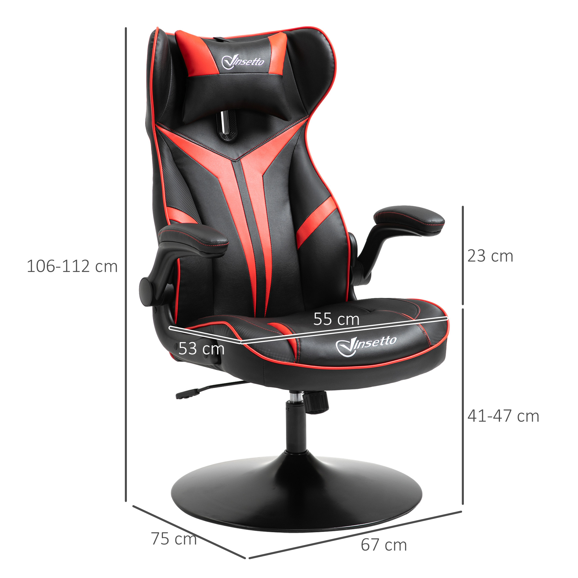 Gaming Stuhl ergonomischer Computerstuhl mit Wippfunktion Drehstuhl höhenverstellbar Stahl Schwarz+Rot 67 x 70 x 106-112 cm