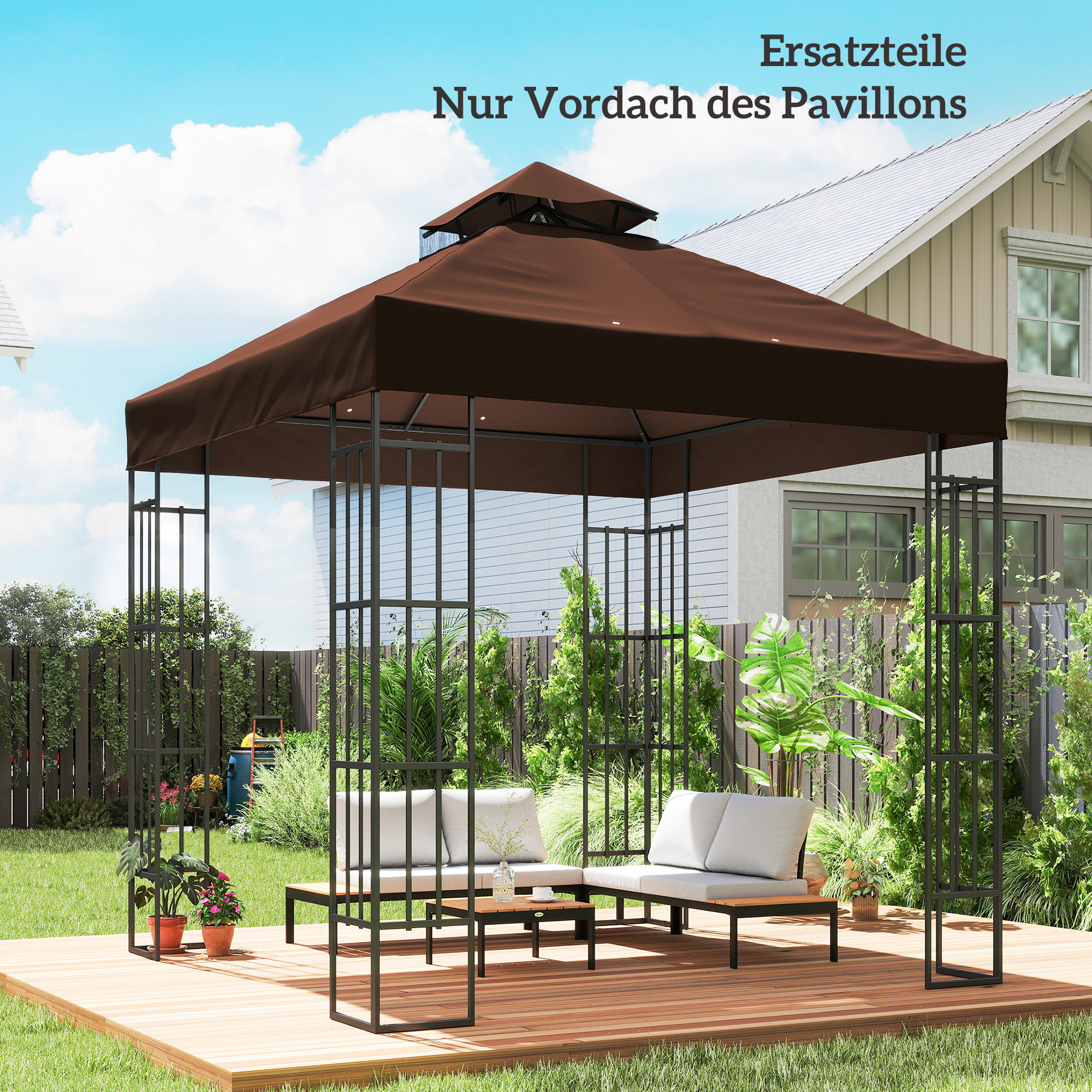 3 x 3 m Ersatzdach für Pavillon, Pavillon-Ersatzplane mit Wasserablauf-Löchern, UPF30+, Sonnenschutz, Kaffee