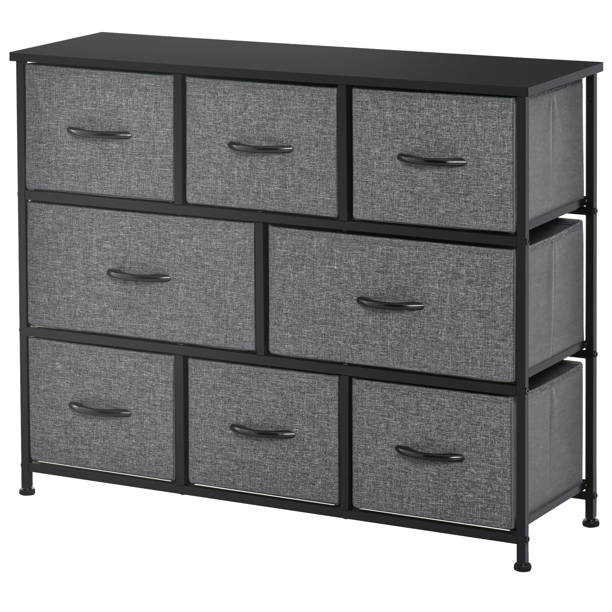 Kommode mit 8 Stoffschubladen, 2 große, 6 kleine, Metallrahmen, Kippschutz, Grau Kommode mit 8 Stoffschubladen, 2 große, 6 kleine, Metallrahmen, Kippschutz, Grau