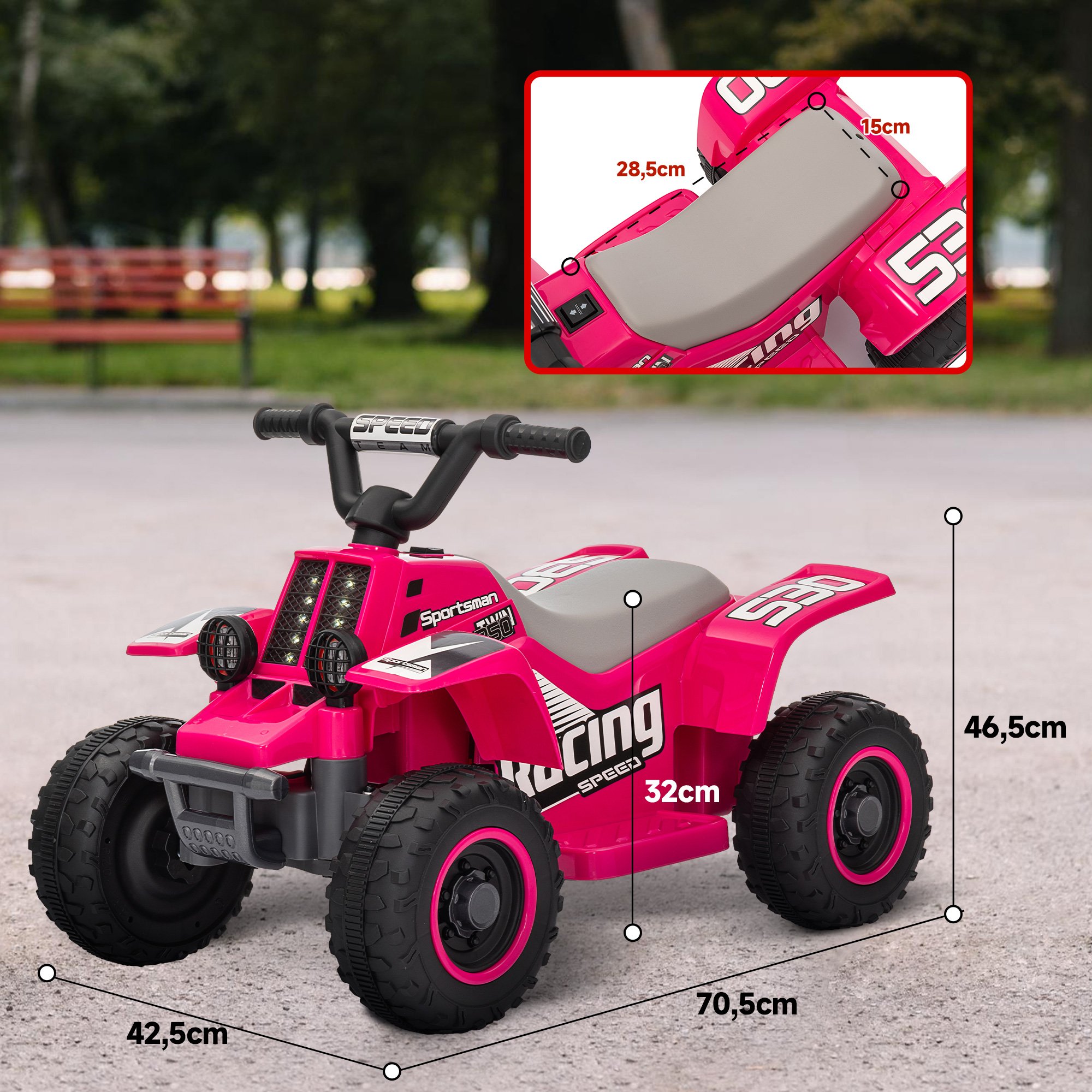 Kinderquad, batteriebetrieben, fährt vorwärts und rückwärts, LED-Lichter, 18-36 Monate, Rosa