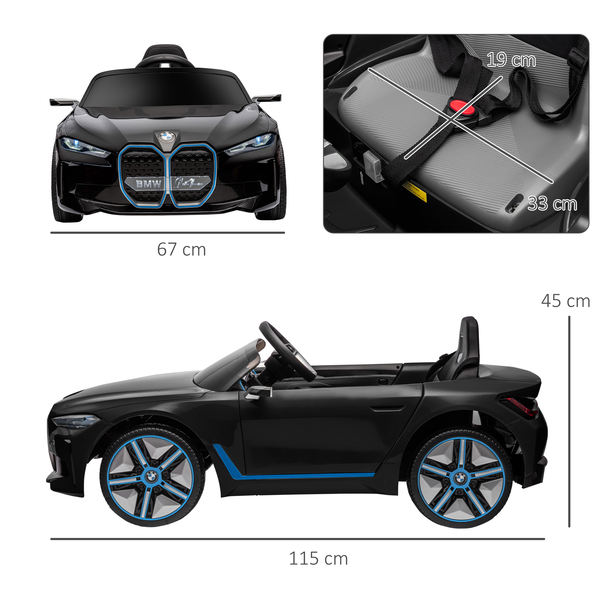 Kinderauto, aufladbarer Akku, 3-5 km/h, mit Fernbedienung, Multimedia-Player, schwarz