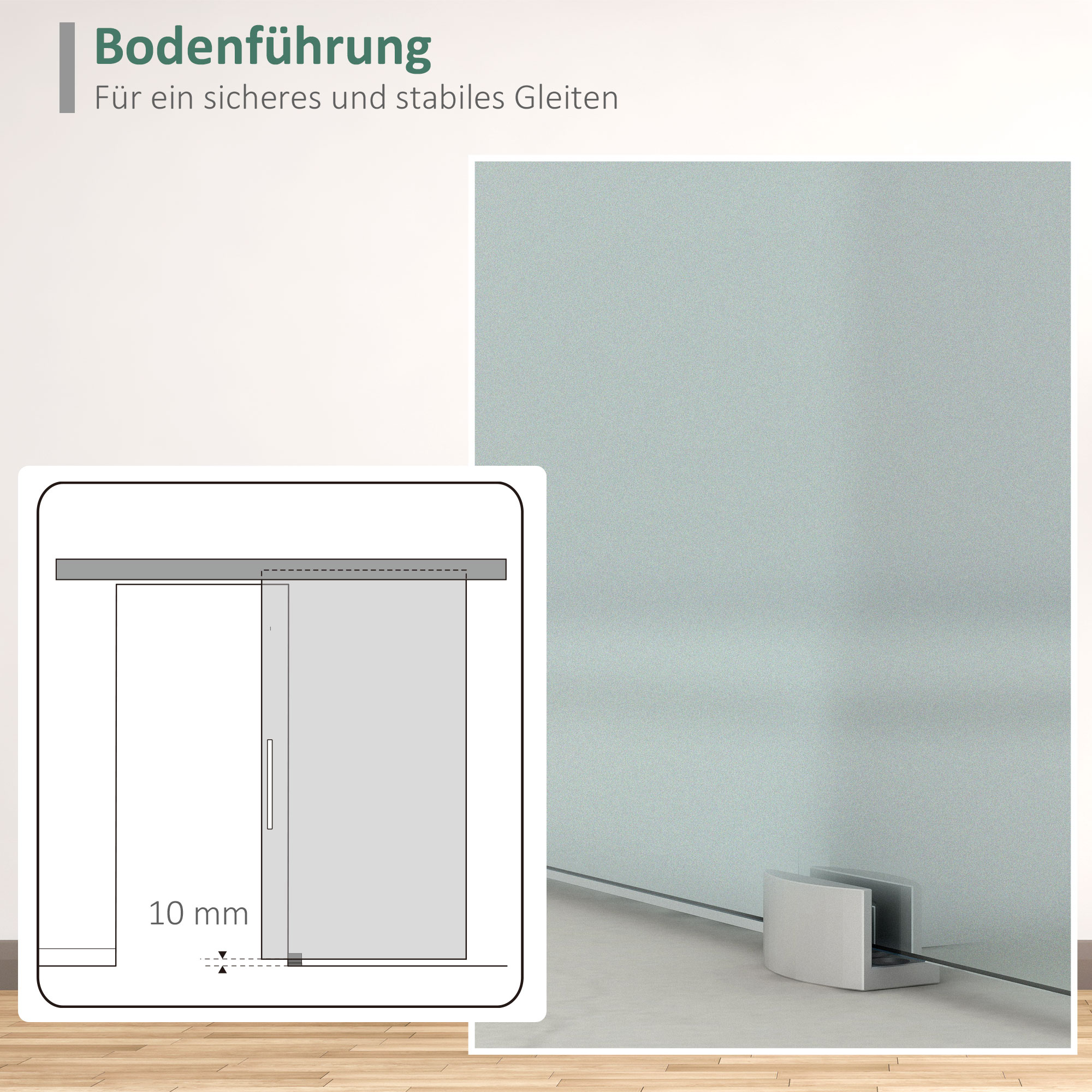 Glasschiebetür mit Griffstange, einseitig satiniert, 102,5 x 205 cm