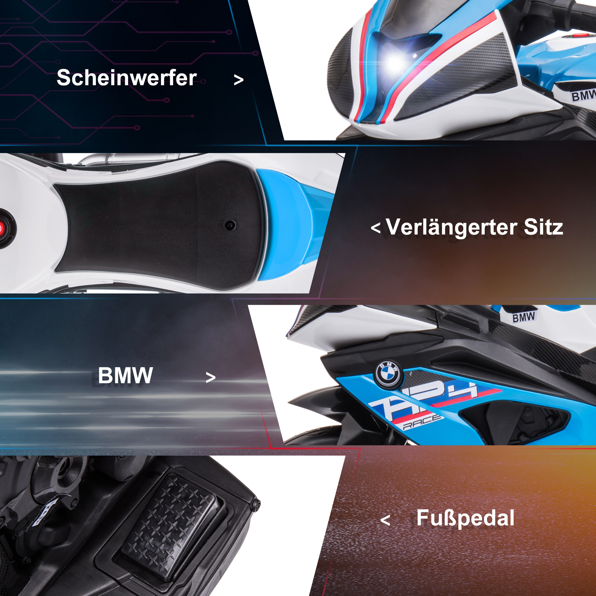 Kindermotorrad, Elektromotorrad, Scheinwerfer, 3 Musikmodi, für Kinder 1,5-5 Jahre, Blau, 82,5 x 42 x 54cm