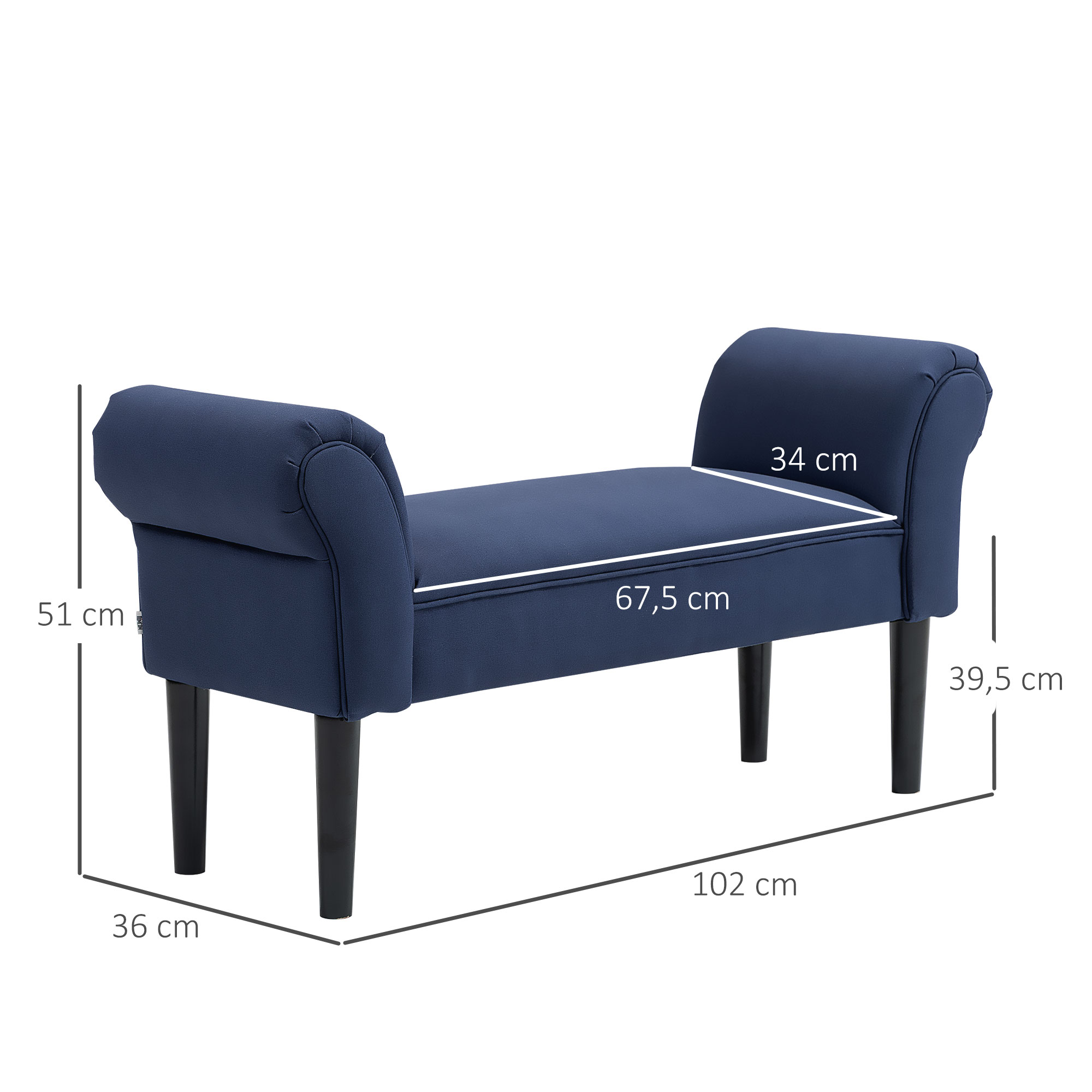 Gepolsterte Sitzbank für Schlafzimmer und Flur, bis 130 kg belastbar, 102 x 36 x 51 cm, Blau