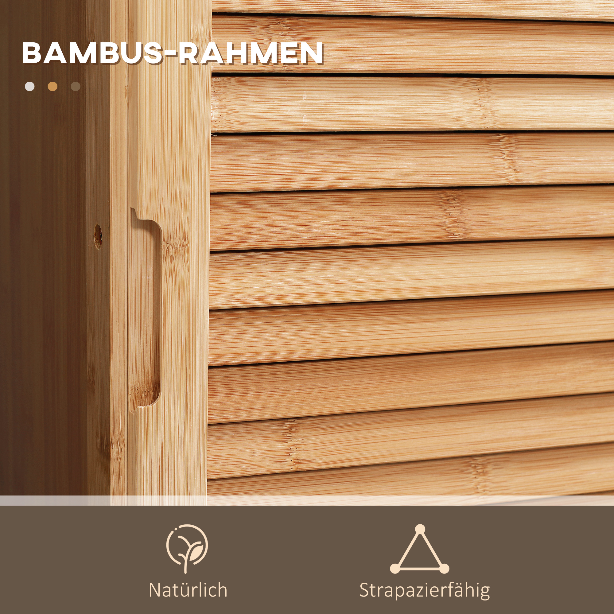 Badezimmerregal, 3 offene Fächer, Schublade, Lamellentür, Bambus, 32 x 30 x 163 cm