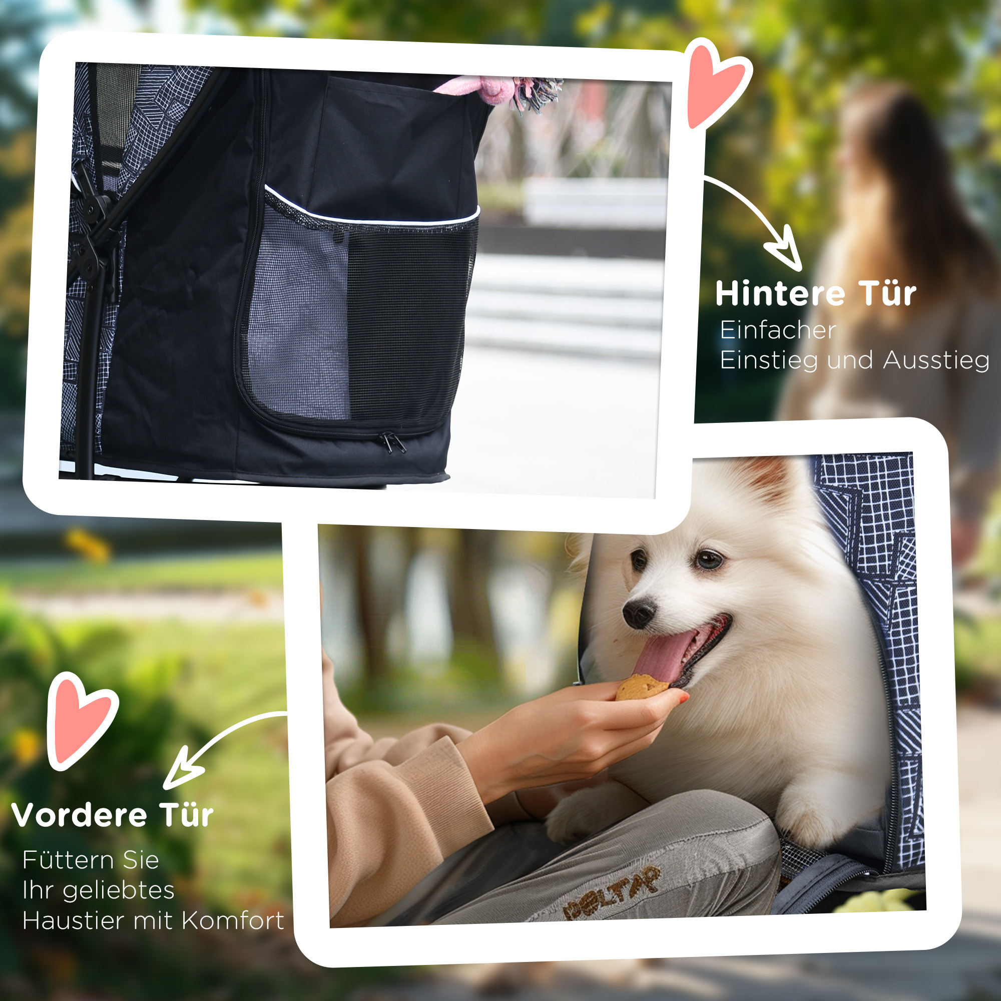 Hundebuggy Hundewagen bis 10kg klappbar verstellbares Vordach Bodenkorb Kissen Seitentasche 81 cm x 48 cm x 99 cm Grau