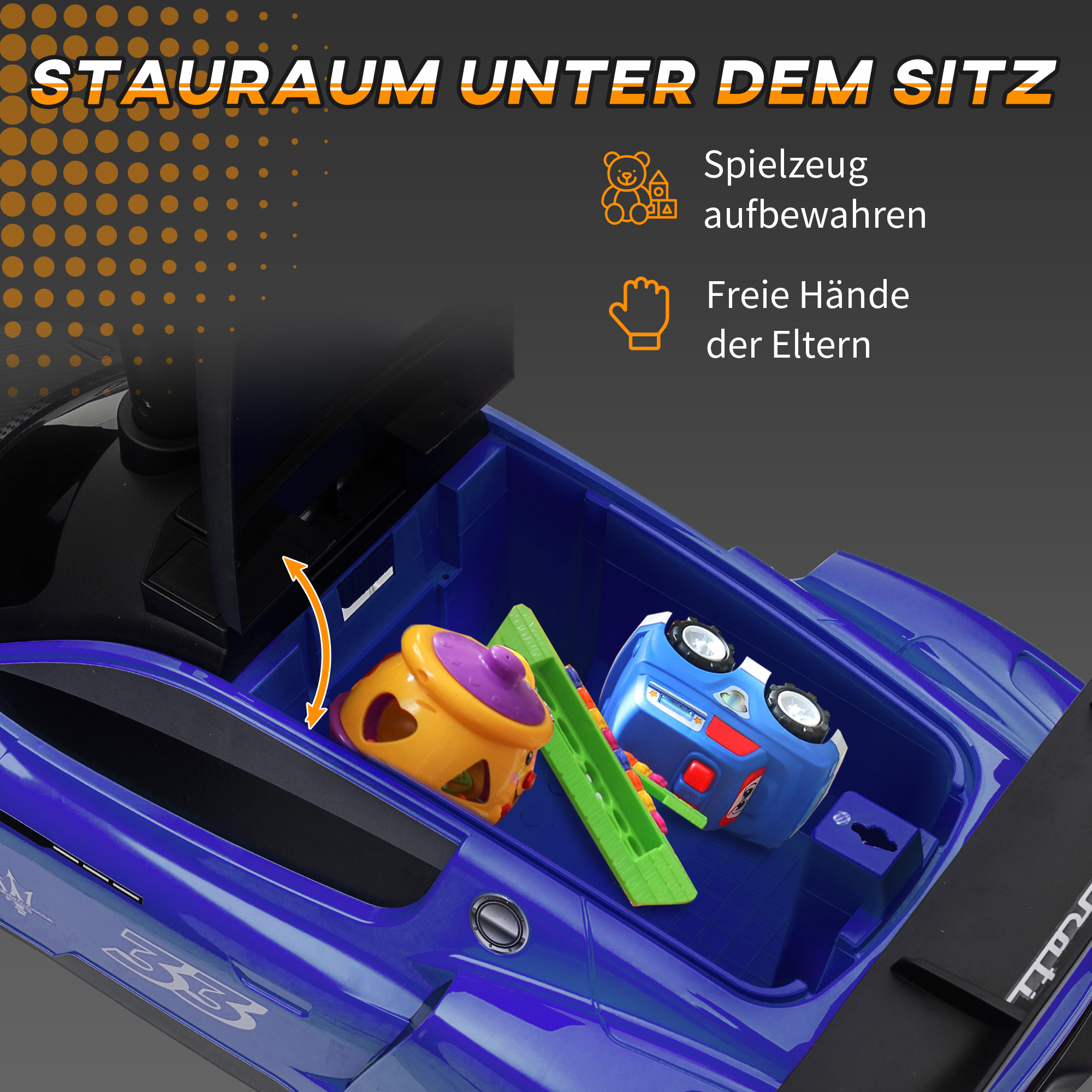Rutschauto, Lizenzfahrzeug, interaktive Hupen- und Musikknöpfe, Kunststoff und Stahl, Blau, 65 x 29 x 37 cm